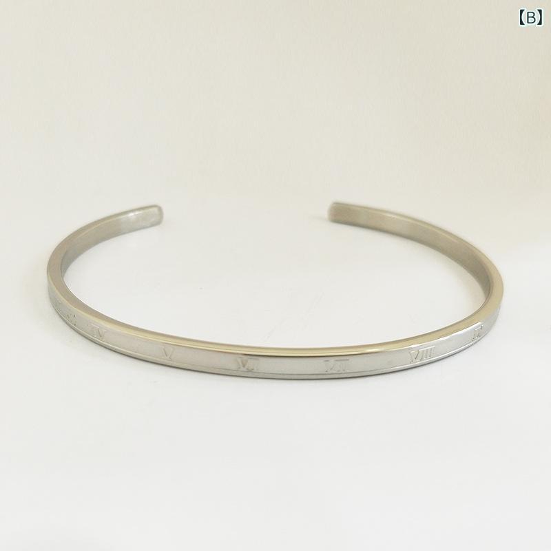 リバーパディのブレスレット メンズ レディース 男女兼用 バングル アクセサリー 腕輪 ステンレス製 チタン鋼 電気メッキ加工 C型 シンプル ファッション 普段使い プレゼント おしゃれ 重ね付け ペア用 ユニセックス カジュアル 高級感 合わせやすい 高品質 耐久｜アングル3