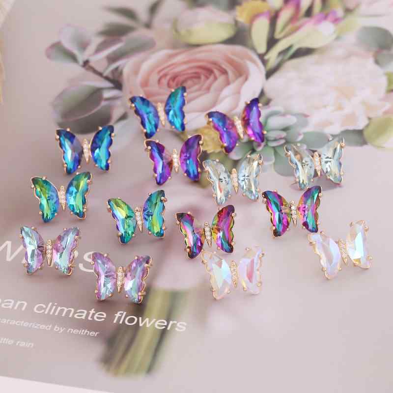 イヤリング ピアス 女性用 韓国 蝶モチーフ 多色 グラデーション ファッション 軽量 華奢 アクセサリー 日常使い かわいい トレンド シルバー ゴールド ピンク ブルー(4.0)
