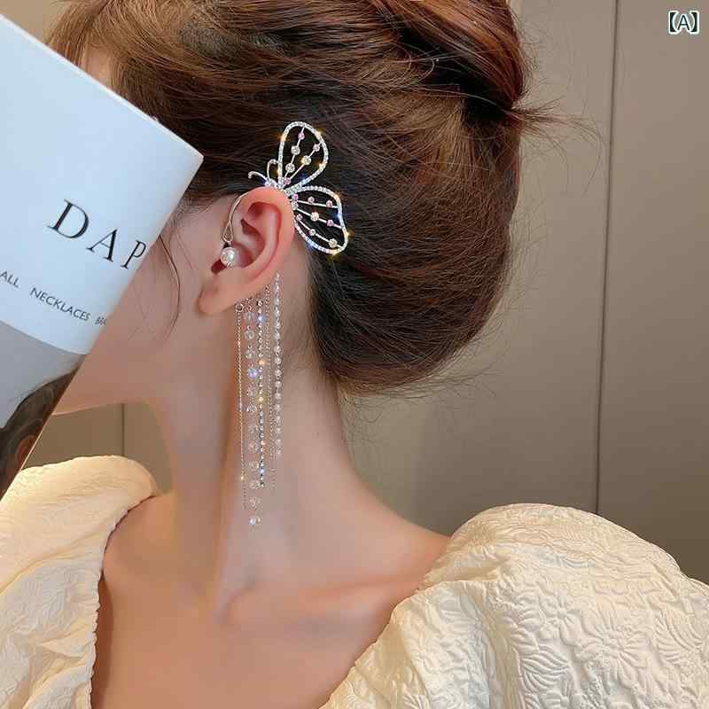 リバーパディのピアス イヤリング 女性用 蝶モチーフ フリンジ ピアス ノンホール パール 耳飾り ドロップ型 揺れる 軽量 華やか 普段使い ギフト向き アクセサリー｜アングル2