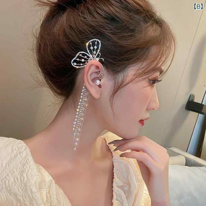 リバーパディのピアス イヤリング 女性用 蝶モチーフ フリンジ ピアス ノンホール パール 耳飾り ドロップ型 揺れる 軽量 華やか 普段使い ギフト向き アクセサリー｜アングル3