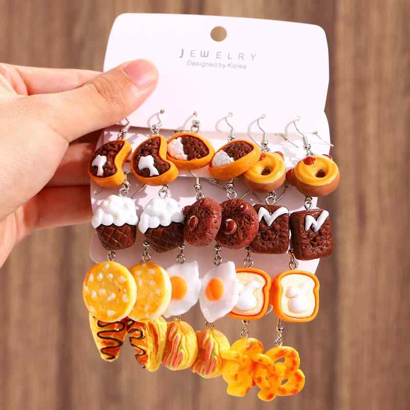 イヤリング セット 女性用 趣味 ユーモア かわいい コミカル カートゥーン リアル 食べ物 クッキー 個性 派手 耳飾り アクセサリー ファッション 普段使い 軽量 金属 シルバー ピンク系 ビッグシルエット
