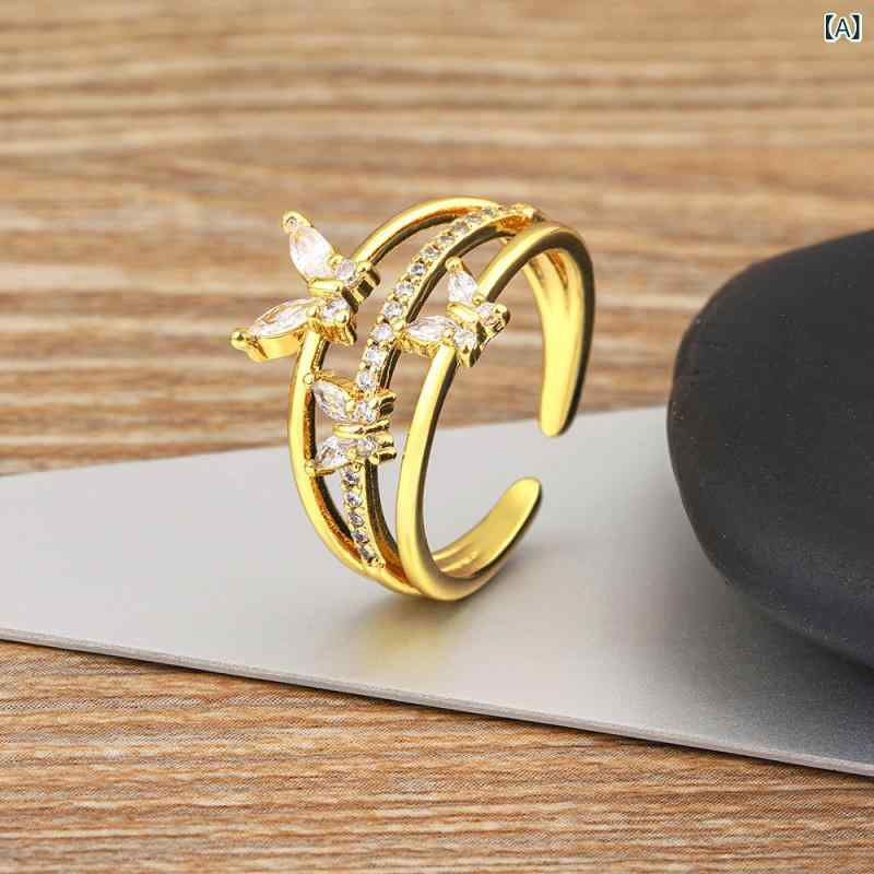 指輪 女性用 18K 電気メッキ加工 真金 高級感 軽量 スタイル 多層 カラフル ジルコ...