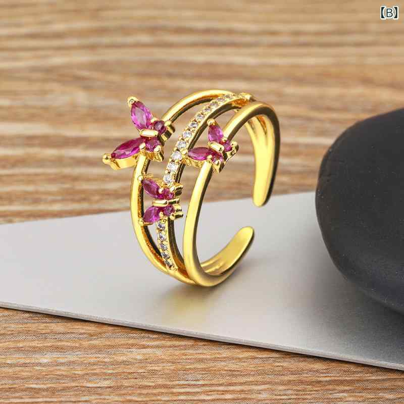 指輪 女性用 18K 電気メッキ加工 真金 高級感 軽量 スタイル 多層 カラフル ジルコ...