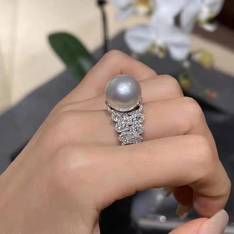Other - 指輪 天然パール ラウンド 大粒 開口 個性 軽量 インスピレーション シンプル デザイン 女性用 ファッション ジュエリー シルバー調 アクセサリー 日常使い かわいい 輝き 高級感