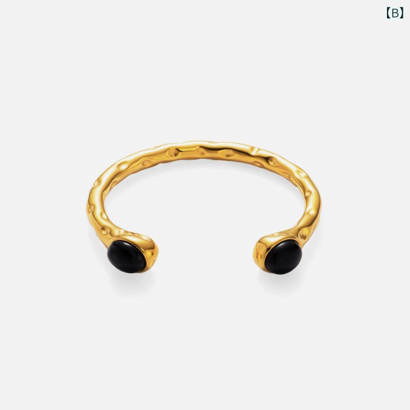 リバーパディのブレスレット レディース おしゃれ 18k 電気メッキ加工 チタン鋼 ジルコニア オープンバングル アクセサリー 腕輪 華奢 きれいめ 高級感 上品 大人かわいい シンプル デイリー カジュアル オフィス パーティー デート プレゼント ギフト 贈り物｜アングル3