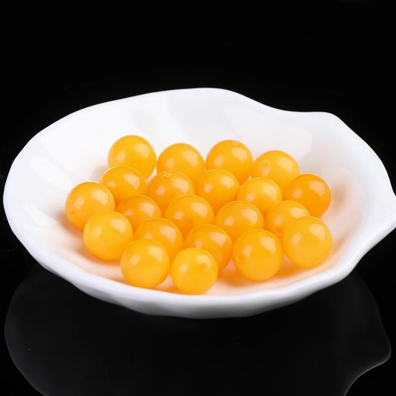 アクセサリー 琥珀 蜜蝋 黄色 丸型ビーズ 散珠 単品 DIY ブレスレット ネックレス 配飾 素材 石 装飾品 シンプル 普段使い