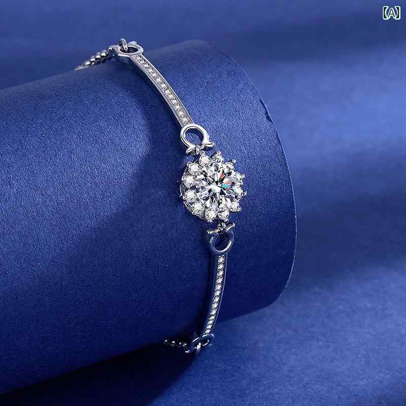 リバーパディの女性用 手链 ブレスレット 軽量 モザナイト ジルコニア 八心八箭 太陽花 インスピレーション 小众 高級感 銀色 華やか 普段使い ラッキーアイテム｜アングル2
