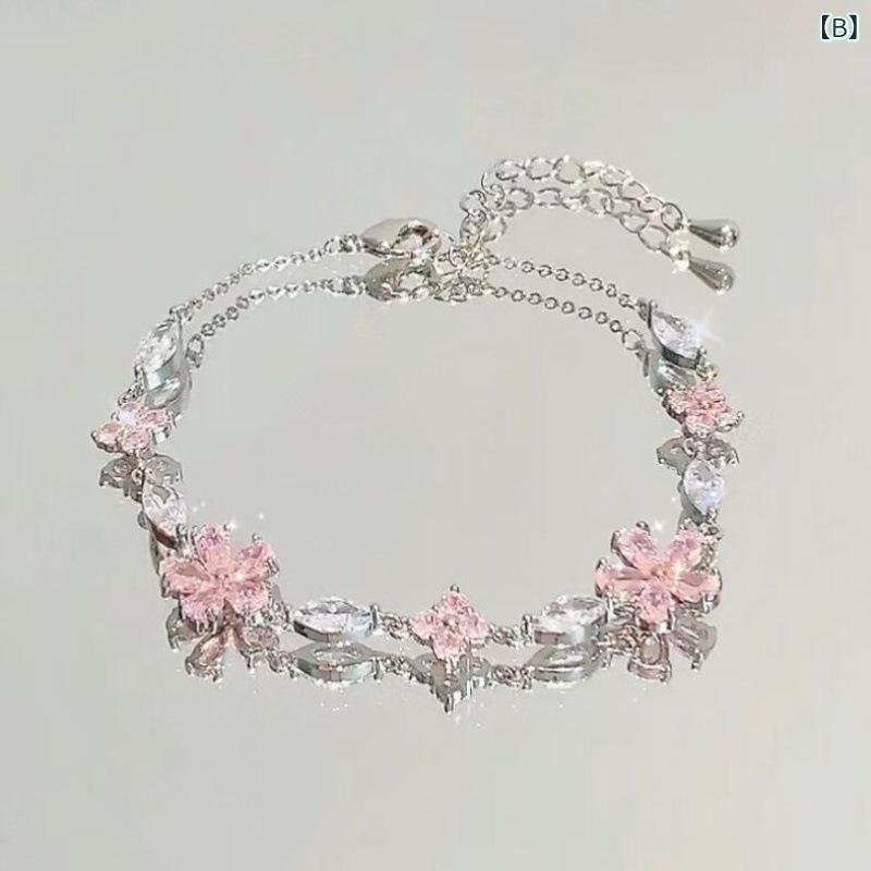 ハンドメイド アクセサリー 女性用 個性派 ハンドチェーン 花モチーフ 合金製 かわいい デザイン シルバー調 ハイエンド 感 軽量 普段使い ギフト 対応 チェーン ブレスレット モダン スタイル ジルコニア 装飾 細身 形状 春夏 秋冬 通年 3