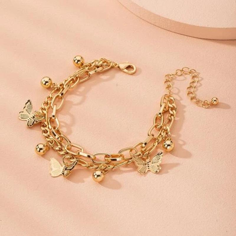 Leather - 手芸品 アクセサリー 女性用 手首 ブレスレット セット かわいい シンプル デザイン 流行 スタイル インスピレーション ファッション バタフライ モチーフ フリンジ 装飾 シルバー ゴールド トーン 軽量 普段使い 通勤 デート ギフト アイデア メ