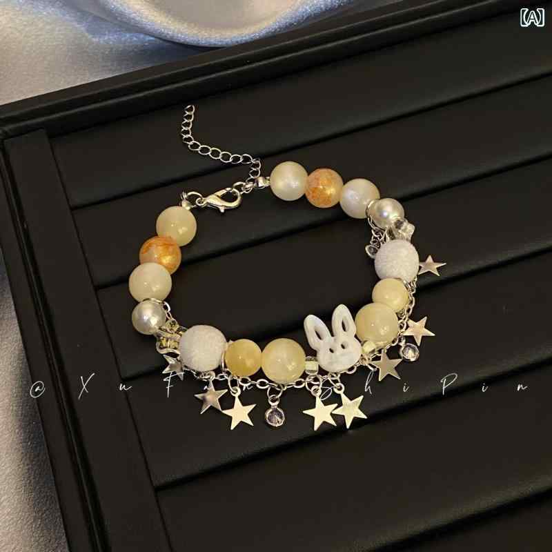 リバーパディのアクセサリー かわいい ウサギモチーフ ブレスレット 女性用 ピンク系 シルバー加工 友情ギフト 普段使い 軽量 再生繊維 ファッション小物｜アングル2