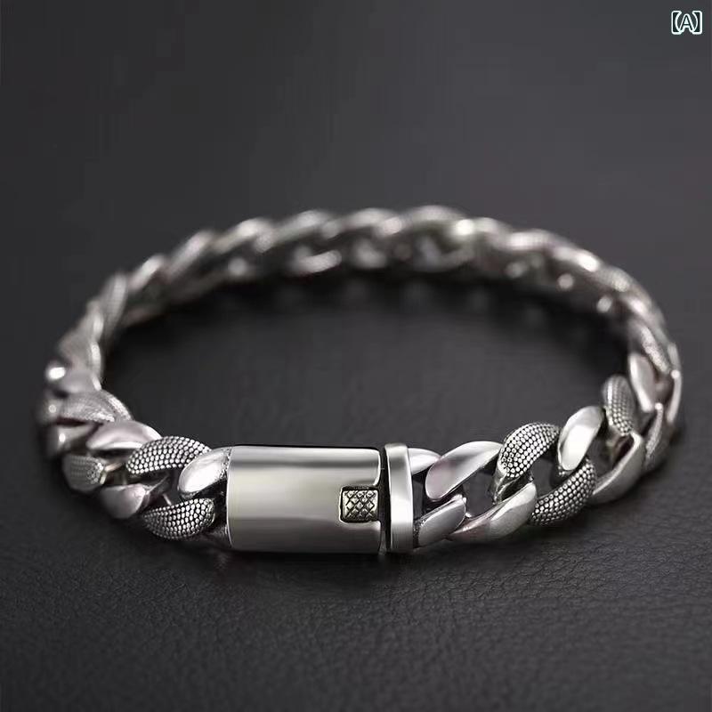 Other - メンズ 手作り 古バ チェーン ブレスレット 太め 男性用 クール ロック スタイル ヒップホップ アクセサリー 個性派 デザイン 金属製 普段使い 軽量 シルバー系 通年
