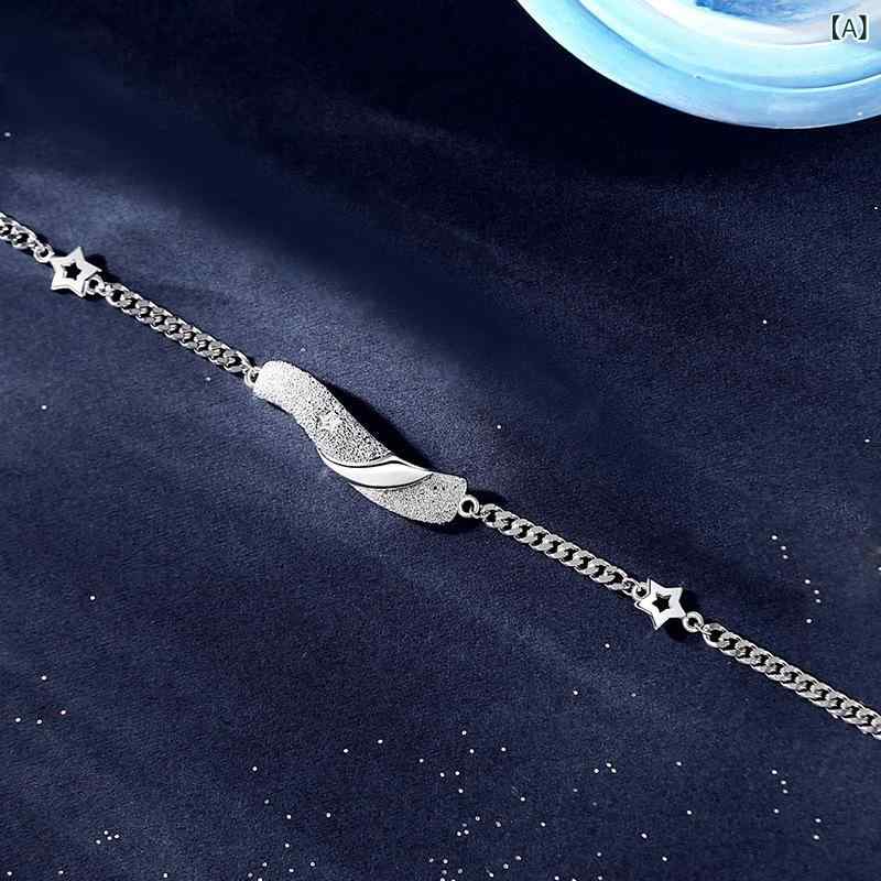 Other - カップル 手链 アクセサリー 925 純銀 星型 恋人用 手首飾り 韓国 噴砂加工 幾何学デザイン 高級感 月光石 インスピレーション ハンドメイド ジュエリー シンプル モダン ギフト ラブリー ペア アイテム ロマンチック シルバー アクセント