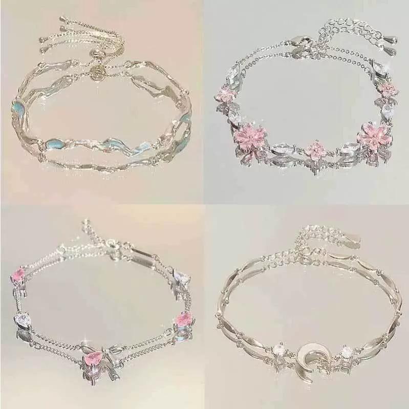 Leather - 手首アクセサリー 女性用 かわいい ピンク 桜柄 蝶結び ヒョウ柄 ジルコニア 軽量 シンプル 普段使い 通勤 ラブリー 気品 クール 友達 お揃い トレンド ブレスレット ファッション ジュエリー アクセ