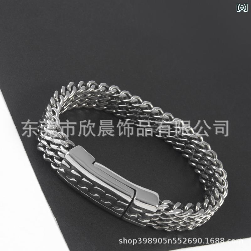 Leather - メンズ ブレスレット チタン ステンレス 加工 朋克 ヒップホップ スタイル 古巴 S 形 個性 デザイン 欧米 磁気 アクセサリー 普段使い 軽量 スタイリッシュ シルバー トーン