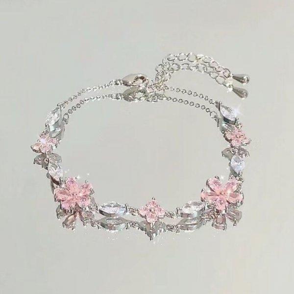 Other - ハンドメイド アクセサリー かわいい 蝶結び チェーン 花柄 手飾り 華奢 デザイン ピンク ジルコニア 桜モチーフ ブレスレット 女性用 普段使い 軽量 繊細 装飾品 フラワー アクセント 春夏 コーディネート ジュエリー ガーリー スタイル
