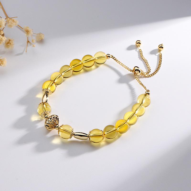 Other - ブレスレット 女性用 イエロー クォーツ アクセサリー 気質 デザイン スライド クラスプ ハンド ストラップ かわいい 普段使い 軽量 天然石 ゴールド 加工 シンプル スタイル
