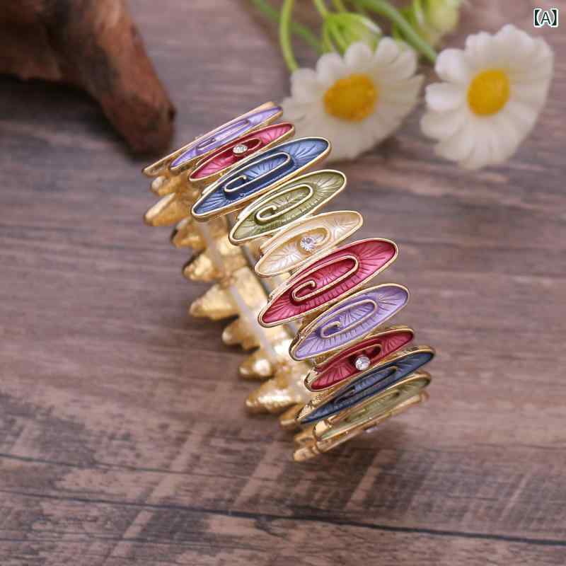 Other - ブレスレット ハンドメイド 花柄 カラフル ドロップオイル加工 花びら 切り替え 伸縮性 合金素材 女性用 普段使い アクセサリー かわいい デザイン 軽量 ファッション ジュエリー