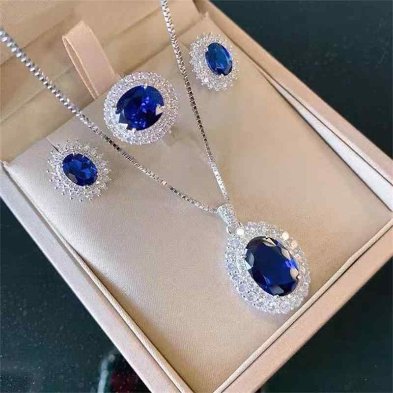 ジュエリーセット 女性用 指輪 ネックレス ピアス タンザナイト 宝石 ペンダント 軽奢 シンプル シルバー アクセサリー プレゼント 通勤 普段使い 輝き 洗練 繊細 スタイリッシュ
