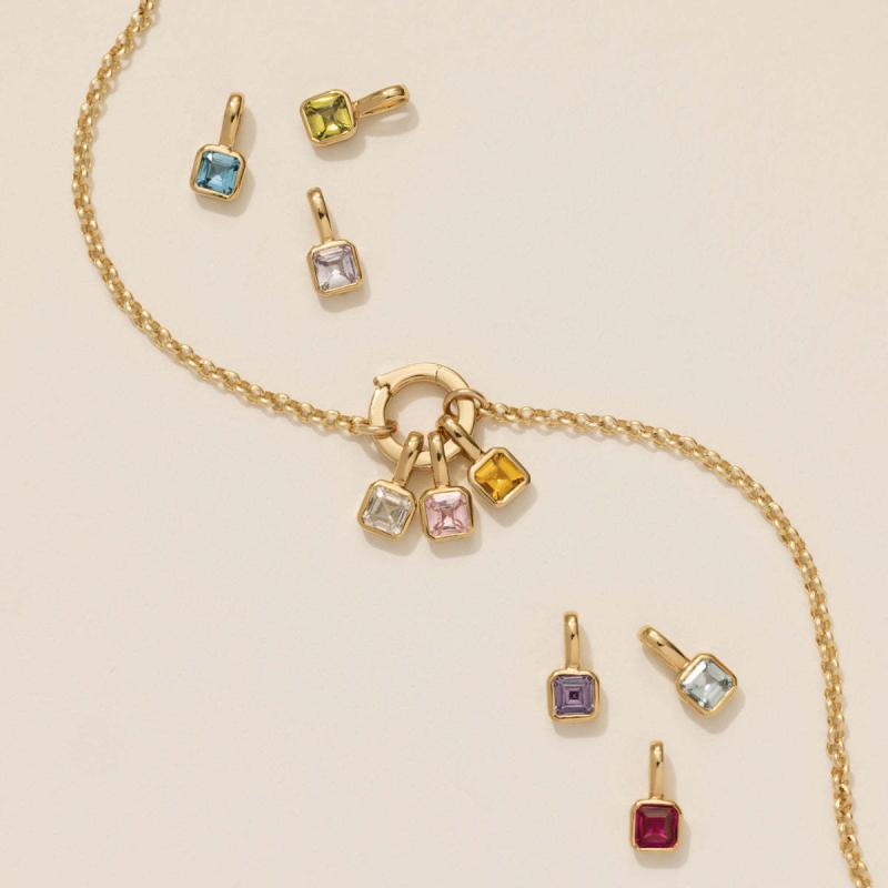 Coral Pink - ネックレス 女性用 12色誕生石 カラフル ジルコニア 方形 鎖骨チェーン アクセサリー 軽量 シンプル 普段使い シルバー調 アクセント ジュエリー ラウンドカット スタイリッシュ