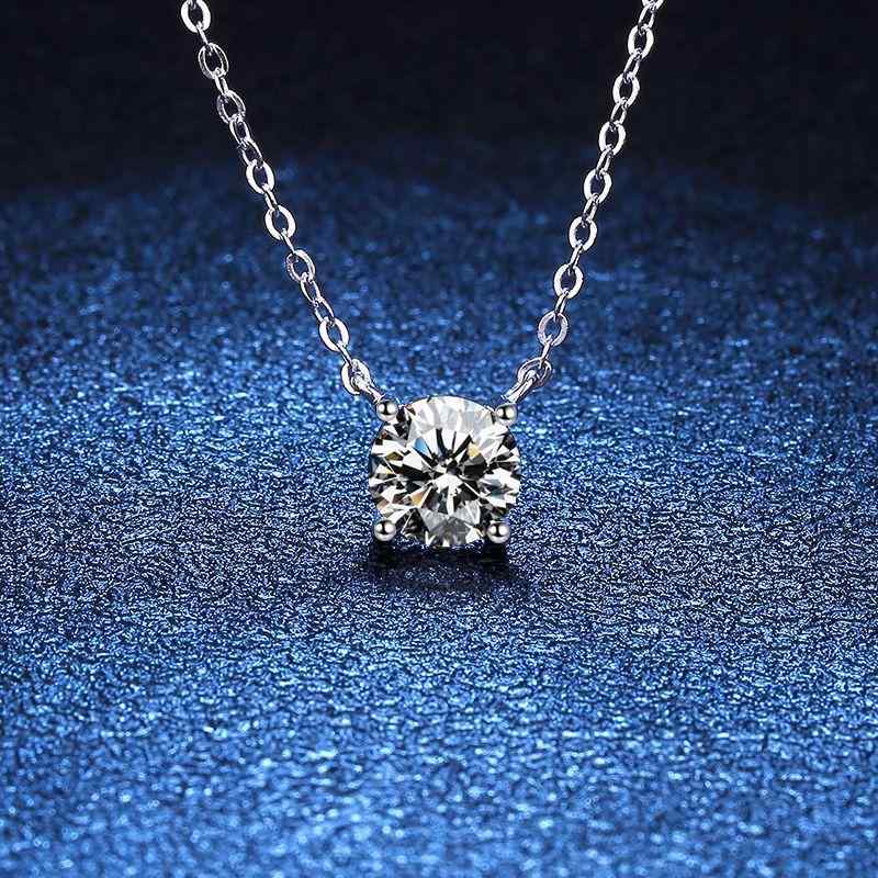 Beads - ネックレス 女性用 シルバー モサン石 1g プルチェーン 軽量 高級感 四爪 電気メッキ加工 PT950 ジルコニア 鎖骨チェーン 普段使い シンプル 細身 輝き アクセサリー ジュエリー シルバーチェーン モダン スタイリッシュ