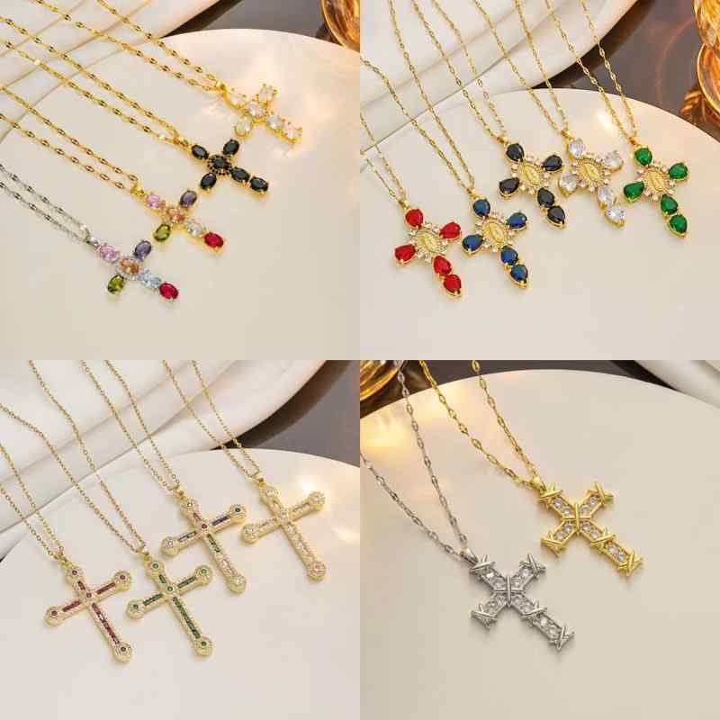 SWAROVSKI - レディース ネックレス 軽量 シンプル ヴィンテージ ジルコニア 十字架 ペンダント 鎖骨チェーン 個性派 アクセサリー 普段使い ゴールド加工 細身デザイン 女性用 ファッション小物