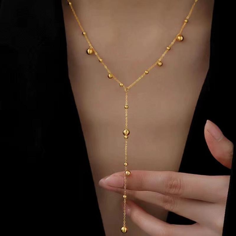 SWAROVSKI - ネックレス 女性用 18Kゴールド ロング タッセル ビーズチェーン ステンレス 丸ビーズ 揺れる 吊り下げ アクセサリー 華奢 レイヤード 普段使い ギフト かわいい スタイリッシュ