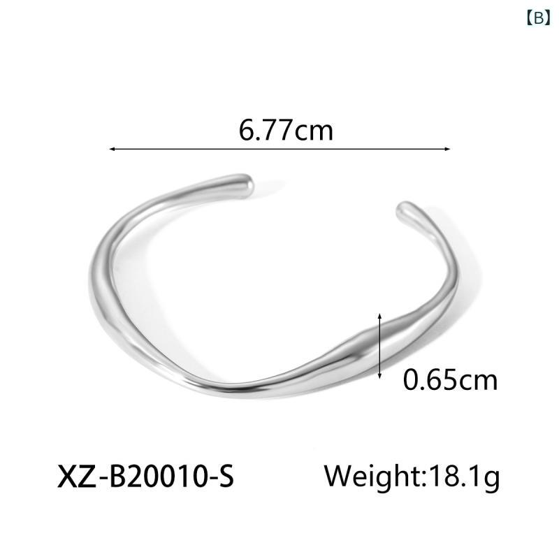 リバーパディのレディース 手首アクセサリー シンプル ステンレス 開口部 調整可能 高級感 女性 軽量 チタン合金 ブレスレット 耐久性 不変色 日常使い シルバー メタル ジュエリー｜アングル3