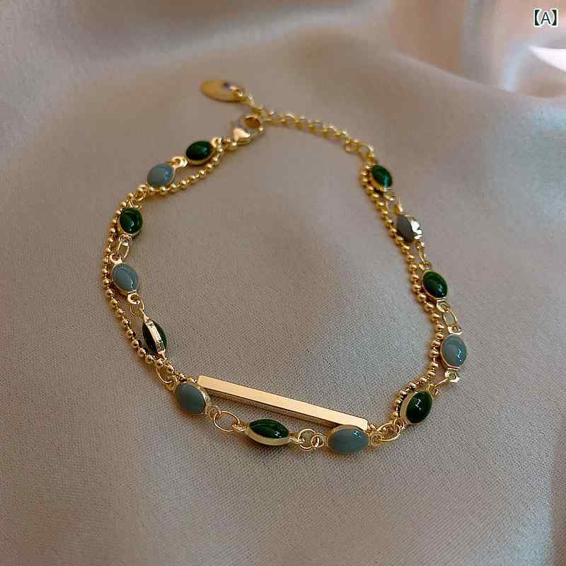 リバーパディの二重レイヤー フレンチ ヴィンテージ ブレスレット 女性用 シンプル クールトーン バングル 手首アクセサリー かわいい デザイン 気質 韓国 ジュエリー ゴールド シルバー 普段使い 軽量 細身 レイヤード アクセ｜アングル2