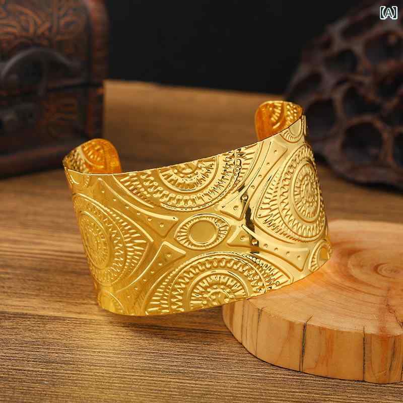 ブレスレット 女性用 民族 ボヘミアン ゴールド ワイド 腕輪 インド 欧米スタイル 装飾品 軽量 ゴールド加工 夏 春夏 かわいい 普段使い 2