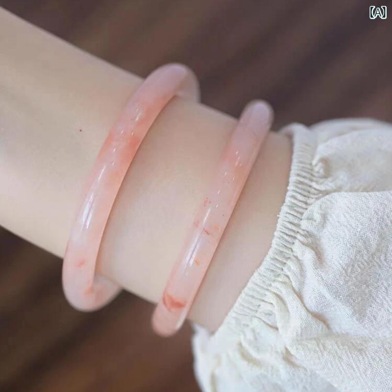 手环 - ブレスレット 女性用 粗めデザイン 貴妃 ガラス 玉 丸棒 友達用 かわいい アクセサリー 普段使い 軽量 透明感 ピンク系 ラッキーアイテム
