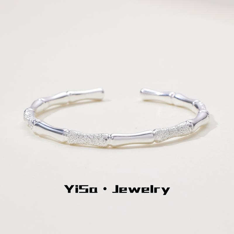 Bangles - レディース 手首アクセサリー 節々高昇 ブレスレット 女性用 中式 小众デザイン 開口型 キラキラサンド 竹節 手環 シンプル かわいい ゴールド加工 シルバー加工 金属製 普段使い 軽量 伸縮性 細身シルエット ベーシックカラー 秋冬 ラッキーアイテ
