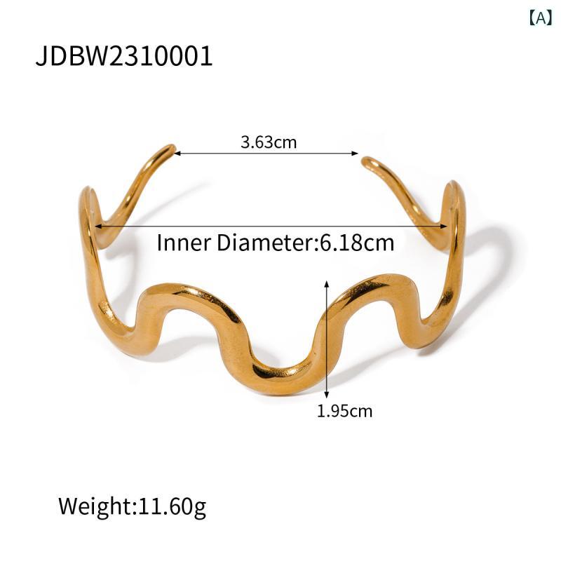 リバーパディのレディース 手首アクセサリー 女性用 ブレスレット 波浪 デザイン 手鍛造 ステンレス 18K ゴールド ファッション モダン スタイリッシュ 個性 人気 アクセサリー ジュエリー シンプル 普段使い 軽量 耐久性 光沢 ゴールド ピンクゴールド シ｜アングル2