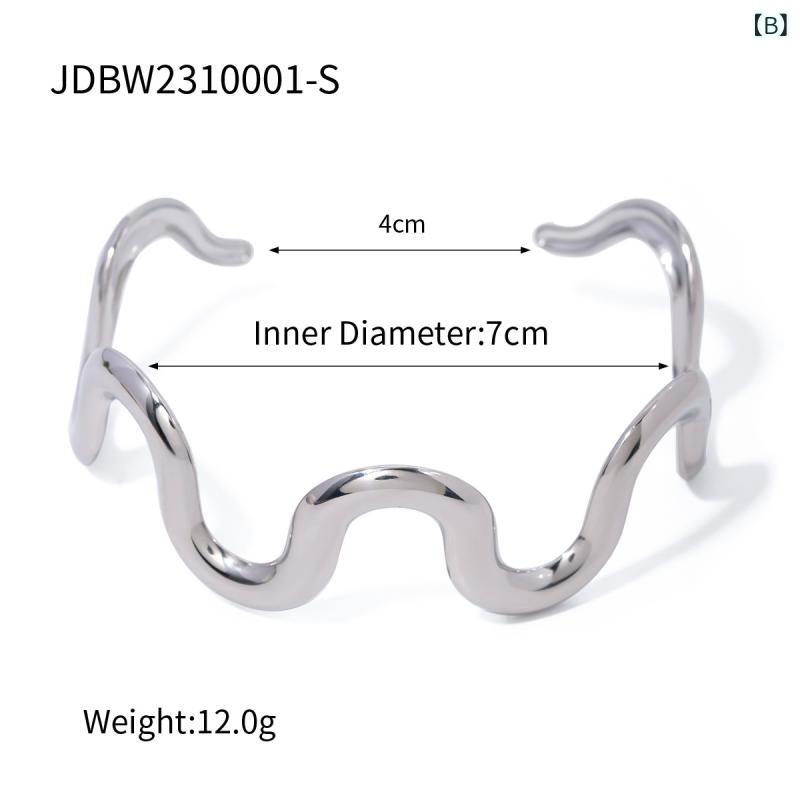 リバーパディのレディース 手首アクセサリー 女性用 ブレスレット 波浪 デザイン 手鍛造 ステンレス 18K ゴールド ファッション モダン スタイリッシュ 個性 人気 アクセサリー ジュエリー シンプル 普段使い 軽量 耐久性 光沢 ゴールド ピンクゴールド シ｜アングル3