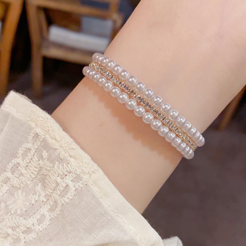 Other - 手首アクセサリー 女性用 韓国 ファッション デザイン ストーン ビーズ 弾力 スタック 手首 ブレスレット 気質 優雅 ベーシック ジュエリー 伸縮性 かわいい 普段使い シルバー系