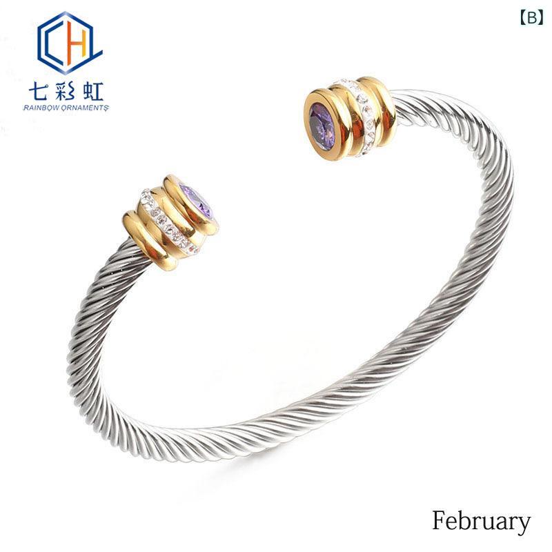 ブレスレット 女性用 ステンレス ケーブル ライン 手首アクセサリー ジルコニア 装飾 18k ゴールド チタン 鋼 手環 麻花 編み込み デザイン かわいい 普段使い 軽量 輝き 高級感 シルバー ゴールド ピンクゴールド 3