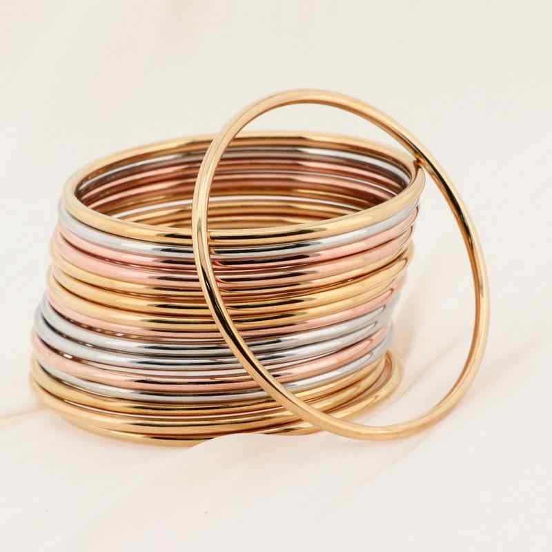 ブレスレット 女性用 ステンレス 304 丸線 3mm シンプル 無接点 一体成型 スタック カラーバリエーション シルバー ゴールド ピンクゴールド メタリック 軽量 耐久性 ファッション アクセサリー 日常使い レイヤード スタイリッシュ
