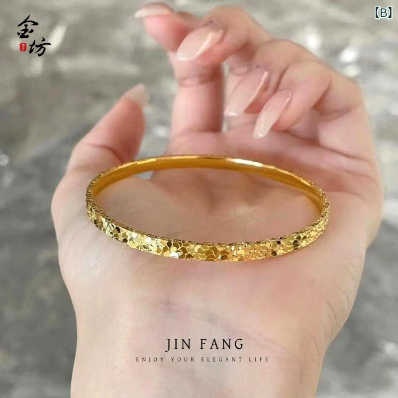 手首アクセサリー 女性用 古法 砂金加工 三面 氷のような輝き 手首ブレスレット ファッション 百搭 高級感 爆発的な輝き 手環 人気スタイル 軽量 普段使い ゴールド系 再生素材 3