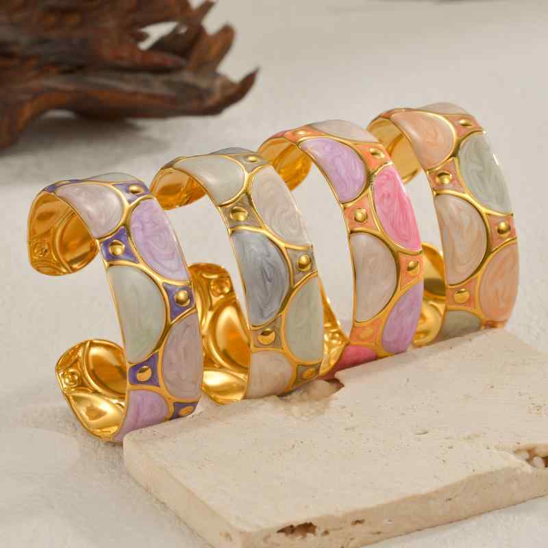 ブレスレット 女性用 オープン ドロップオイル 半円パターン クラシック ファッション 不锈钢 ワイド アクセサリー かわいい 普段使い 軽量 シンプル シルバー系