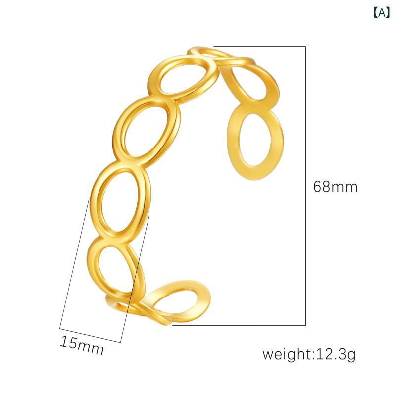 手首アクセサリー 女性用 ステンレス製 手首ブレスレット 個性派 ゴールドメッキ加工 オープンタイプ ヴィンテージ フレンチスタイル エレガント ハイセンス チタン合金 軽量 普段使い シンプル カジュアル 2