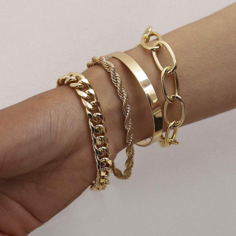 アクセサリー セット ヒップホップ キューバ バングル メンズ アクセサリー セット 4点 セット メンズ バングル セット ヒップホップ キューバ バングル セット メタル ツイスト ロープ チェーン バングル セット メンズ ジュエリー セッ