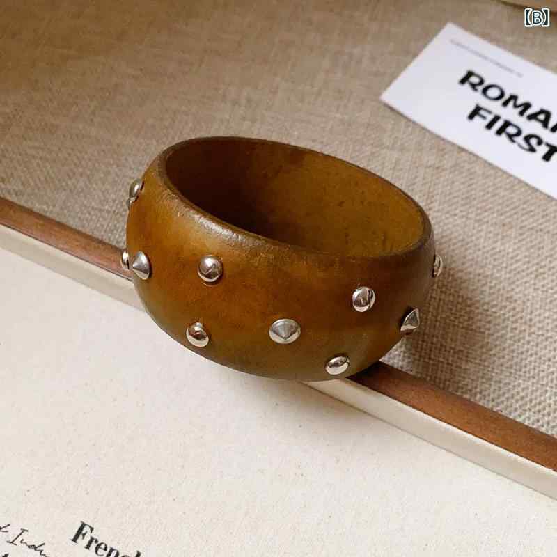 リバーパディのブレスレット レディース 腕輪 バングル 木製 幾何学模様 レトロ 花柄 ヨーロッパ 重ね付け アクセサリー ジュエリー 高級感 存在感 誇張 個性的 カジュアル ファッション 小物 お洒落 プレゼント ギフト デイリー使い お出かけ コーデ アクセン｜アングル3