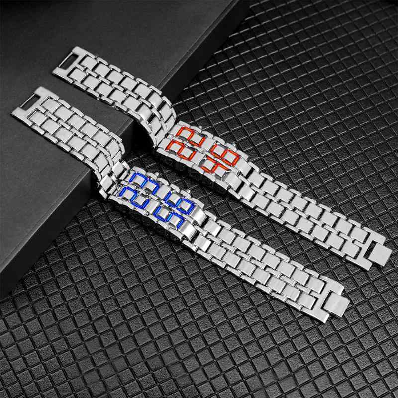 メンズ レディース LED 電子時計 火山熔岩 デザイン ユニセックス ファッション チェーン ストラップ プッシュ バンド トレンド 軽量 ラグジュアリー 個性 腕時計 普段使い 軽快 スタイリッシュ アクセサリー