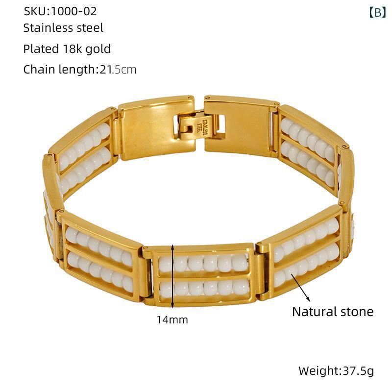 女性用 手首アクセサリー チタン製 18K 電気メッキ加工 ダブルチェーン ビーズチェーン 天然石 手錠 ブレスレット 手首リング 手首ブレスレット かわいい ファッション アクセサリー 百搭 色落ちなし 日常使い 軽量 伸縮性 シンプルデザイン シ 3