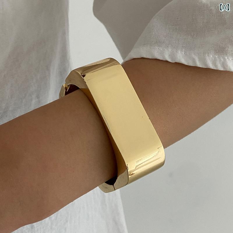 リバーパディのアクセサリー 女性用 メンズ インスピレーション 金属 ブロック ワイドフェイス ブレスレット ヴィンテージ 赤 光沢 オープン リング 手首回り 普段使い 軽量 シンプル シルバー ゴールド 色｜アングル2