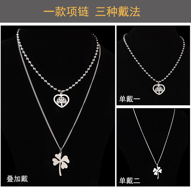 Cubic Zirconia - ネックレス 女性用 ヒップホップ 長短チェーン レイヤード 垂れモチーフ チタン ステンレス 百搭 毛糸ニット チェーン アクセサリー シルバー メタル 軽量 普段使い 秋冬