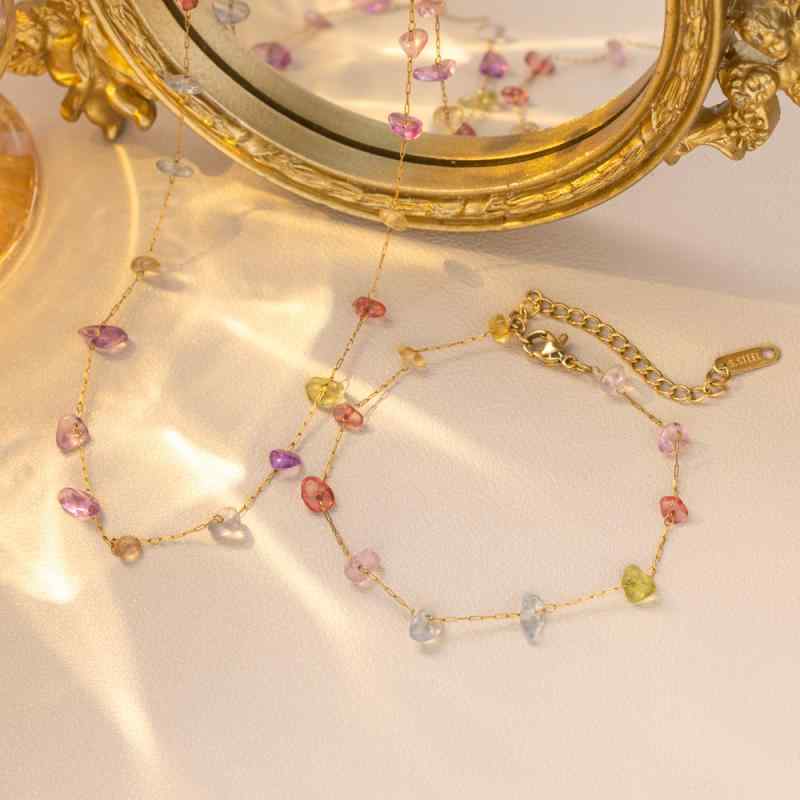 Rhinestone - ネックレス 女性用 ファッション 軽奢 フレンチスタイル 不規則 形状 カラフル 天然石 チタン スチール 素材 高級感 ダブアミン かわいい スイート セット アクセサリー ジュエリー レイヤード チェーン ペンダント ギフト 普段使い デイリー コー