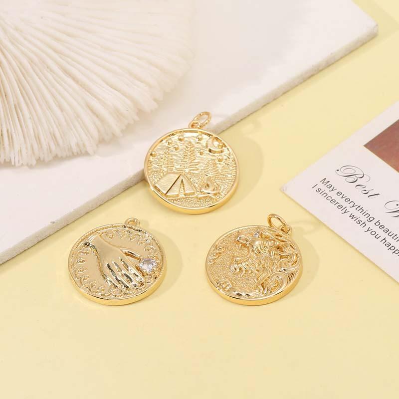Rhinestone - ネックレス ペンダント コイン メダル ライオンハンドパーム プリミティブ トライバル デザイン アクセサリー 装飾品 手作り シルバー調 金属 シンプル 普段使い ユニセックス