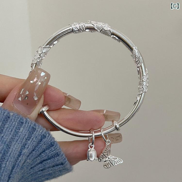 リバーパディの女性用 純銀 手首用アクセサリー シンプル ファッション 調整可能 シルバー ブレスレット バングル 軽量 輝き 高級感 普段使い ギフト向け｜アングル3