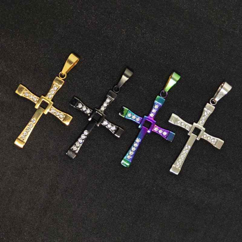 項鏈, 墜子 - ネックレス メンズ 個性派 ファッション クロス ペンダント 猛男 スタイル チェーン アクセサリー シルバー調 スタイリッシュ 普段使い ユニセックス シルエット 軽量 メタル素材 ブラック グレー系 通年使用