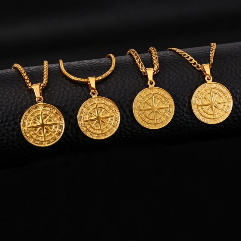Other - メンズ ネックレス 吊り下げチャーム 北欧 バイキング スタイル 金属 コンパス デザイン アクセサリー 普段使い シルバー調 スタイリッシュ 軽量 シンプル チェーン